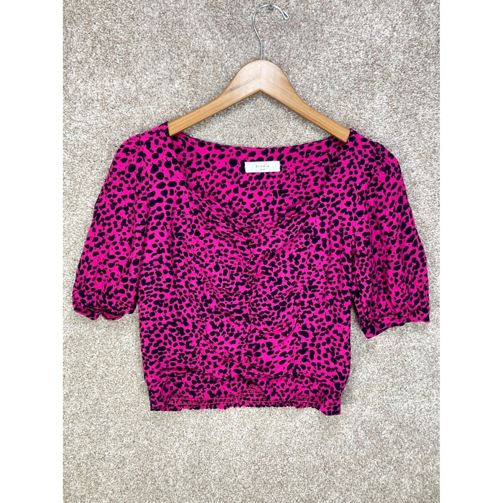 Elodie Animal Print Smocked Crop Top Blouse Women M Pink Black Office Resortwear